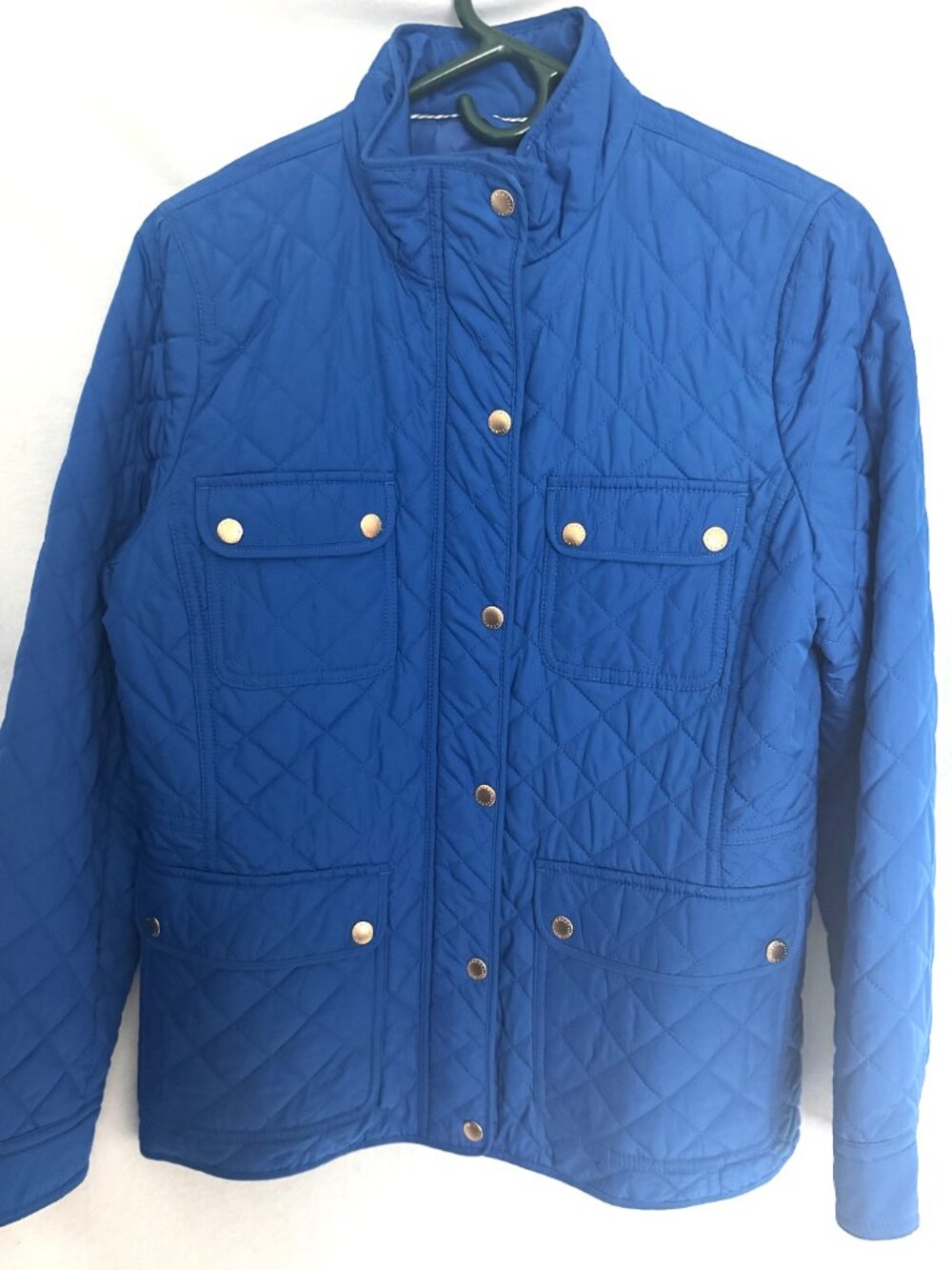 Talbots Port Blue Quilted Jacket w/Gold tone snaps patch pockets, Size Medium